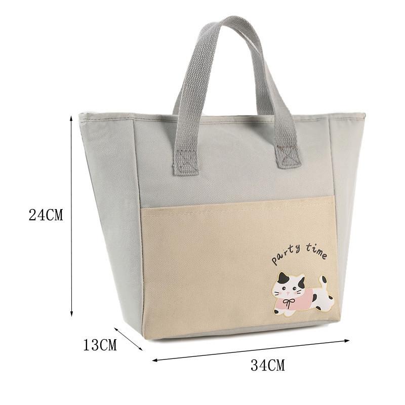 

Insulated Cute Lunch Bag With Carry Handle Animal And Letter Prints For School Gray