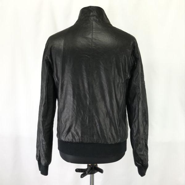 Italian L(!)W BRAND Leather Jacket Men M Black Rider Zip Jumper cBH552(USED)