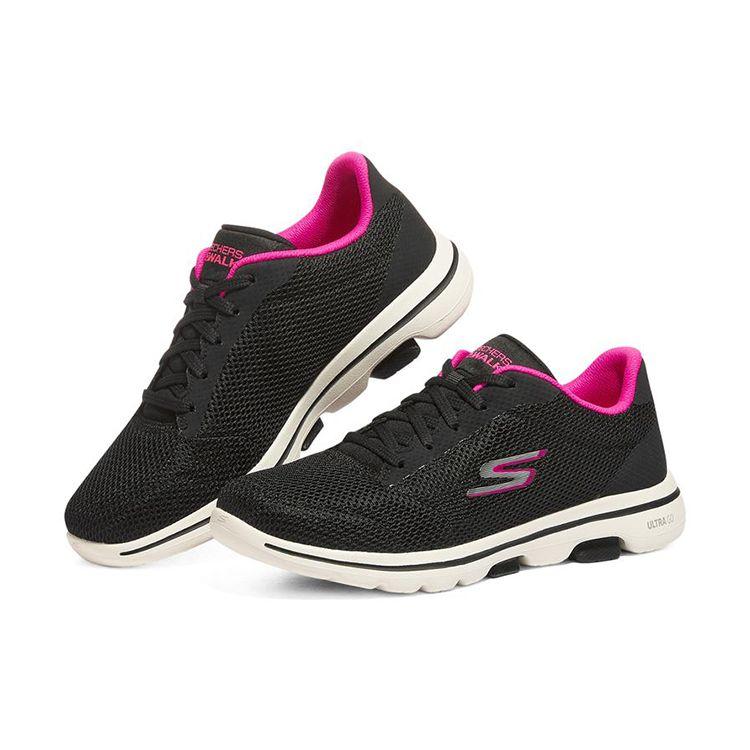 Skechers Go Walk 5 Kényelmes Sokoldalú Anyag Alacsony Szárú Alkalmi Futócipő Női Sneaker Fekete Rózsaszín 124155-BKHP