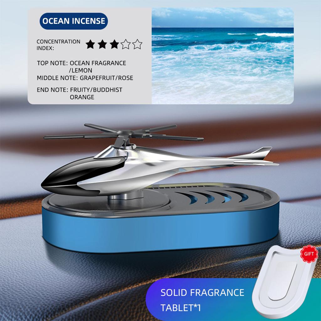Solar Car Air Freshener Helicopter Airplane Aroma Diffuser Cologne Ocean Blue Wind Chime Fragrance Auto Interior Decoration