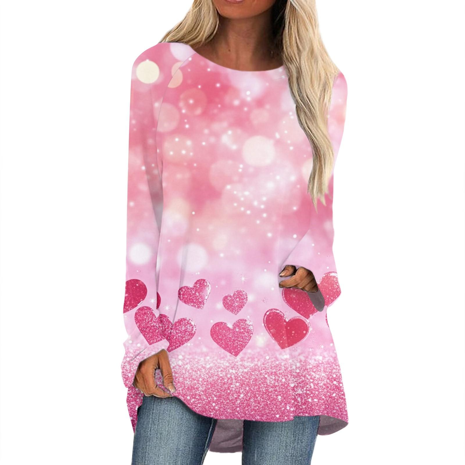 

Женская мода повседневная блузка с длинным рукавом и принтом «Любовь ко Дню святого Валентина», круглый вырез, пуловер S белый