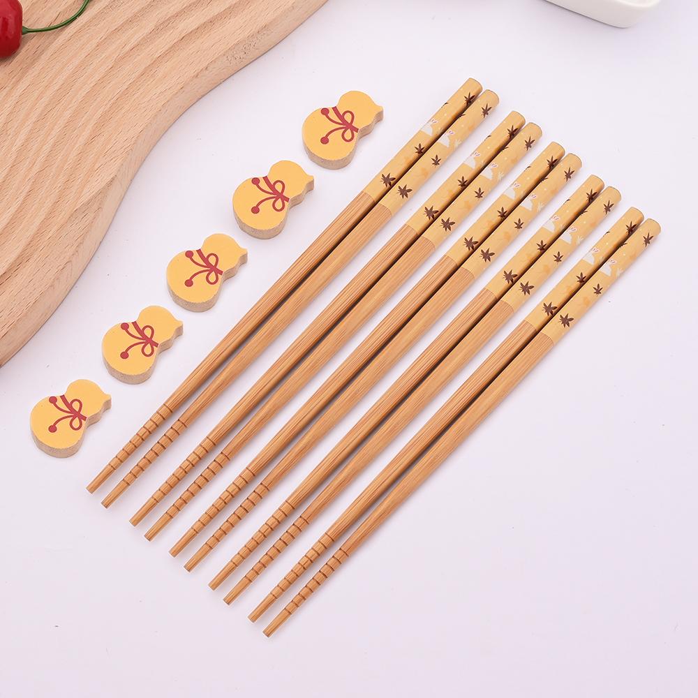 5 Pairs Bamboo Wooden Chopsticks Chinese Food Tableware Japanese Sushi Sticks Washable Dishes Kitchen Accessories Set
