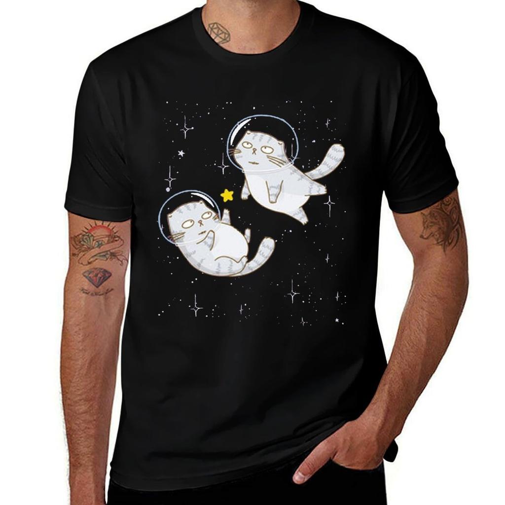 Cats Playing Whit Star TShirt Breathable Basic Cotton TShirt