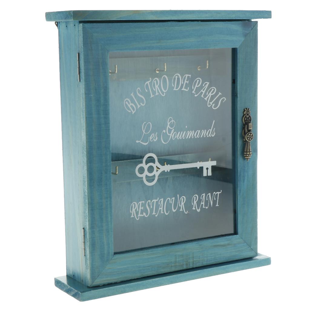

Wooden Key Cabinet Wall Mounted Key Box Organizer with Hooks for Hallway Entryway Decorative Wall Keys синій