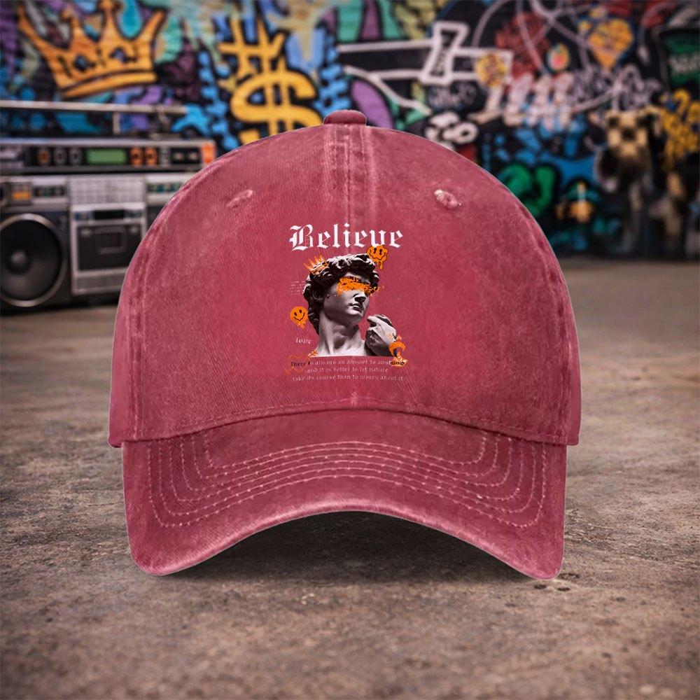 Pc Unisex David Statue Graffiti Vintage Washed Baseball Cap Unisexs Trendy Hat Versatile Duckbill Cap Fun Print A Unique