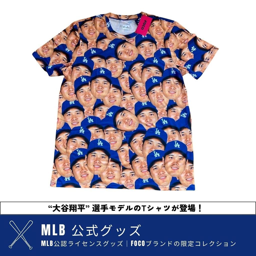 Shohei Ohtani Size Dodgers Shohei Ohtani [FOCO] [MLB Official] "Face" T-Shirt, L, Blue, Merchandise,
