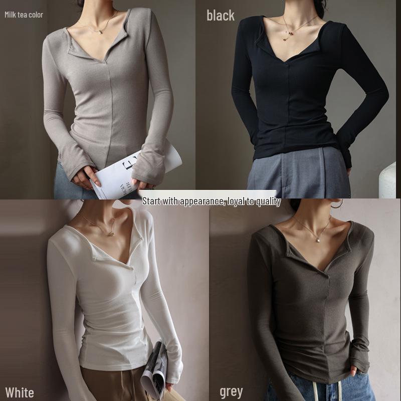 Women's High-Quality Modal V-Neck Long-Sleeve Base Layer Shirt