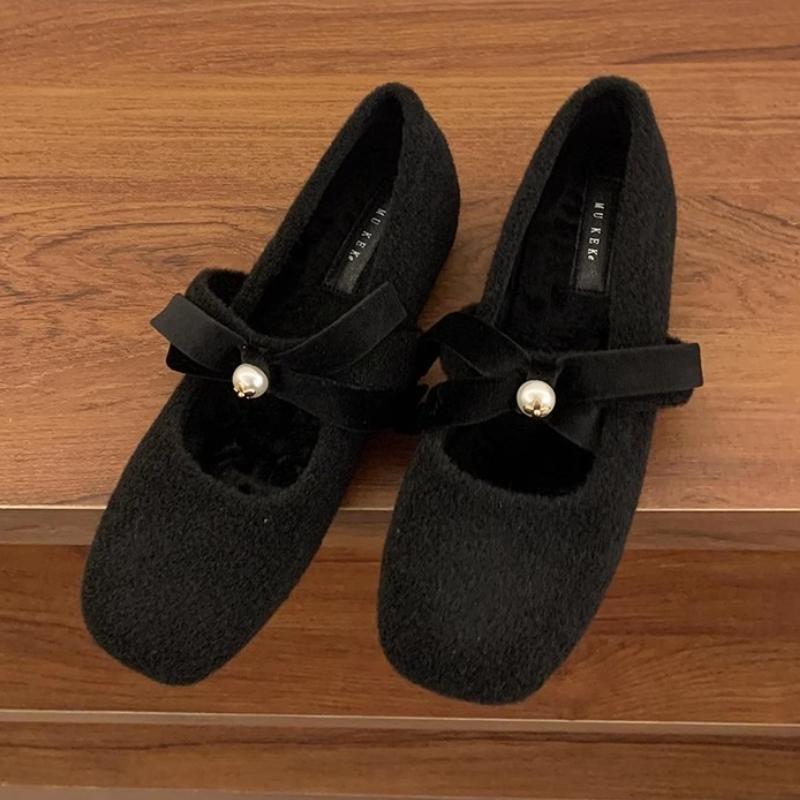 

Sweet Bowknot Plush Mary Jane Shoes Women Lncreased Lnternal Shallow Comfort Flat Shoes Fashion Autumn Footwear Wome Shoes 39 чорний