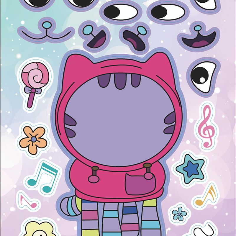 6Sheets Gabby'S Dollhouse Make A Face Puzzle Stickers Cartoon Parent-Child Interactive Puzzle Ledger Diy Face Stickers