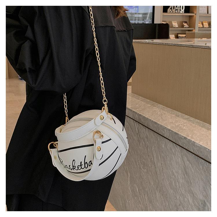Trendy Letter Chain Basketball Bag New Fashion Korean Style Solid Color Simple Handheld Shoulder Bag for Women