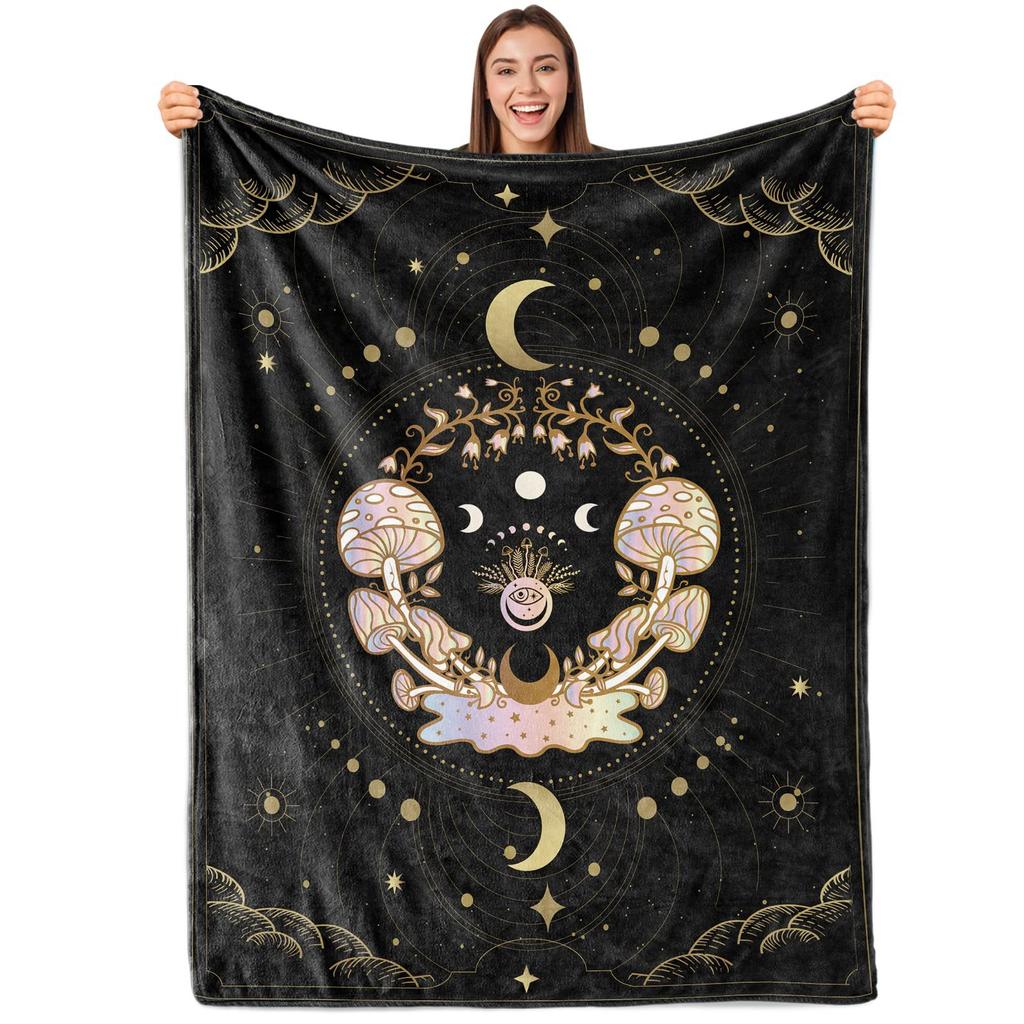Bohemian Blanket Halloween Gothic Flannel Light Blanket Suitable for Home Office Sofa Decoration