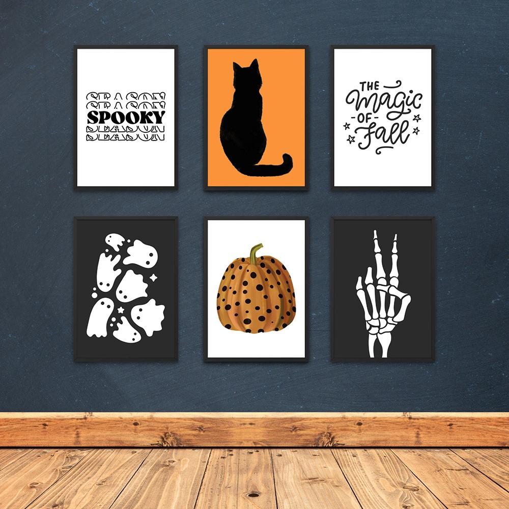 Halloween Pumpkin Black Cat Ghost Thriller Poster Print Fall Art Wall Abstract Skeleton Quote Canvas Painting Room Home Decor