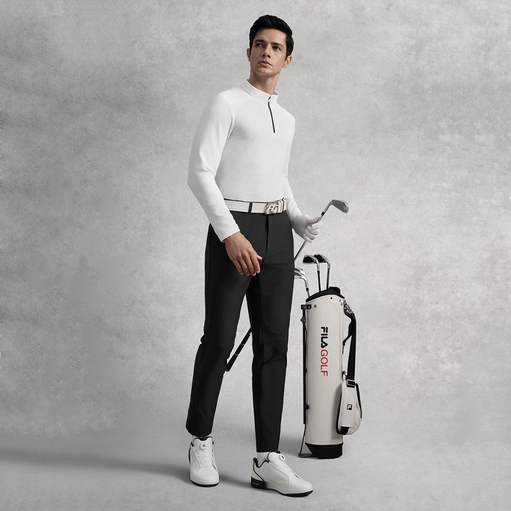 Fila Golf Series Trendy Casual Versatile Breathable Stretch Comfortable Solid Color Long Sleeve T-Shirt Men Tops Jade-White A11M535207FWT