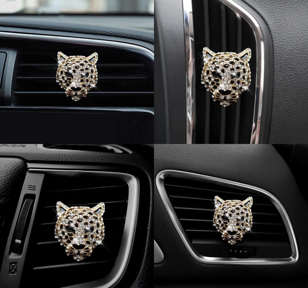 Metal Car Perfume Holder With Leopard Design Long-lasting Aroma Silver And Gold Options