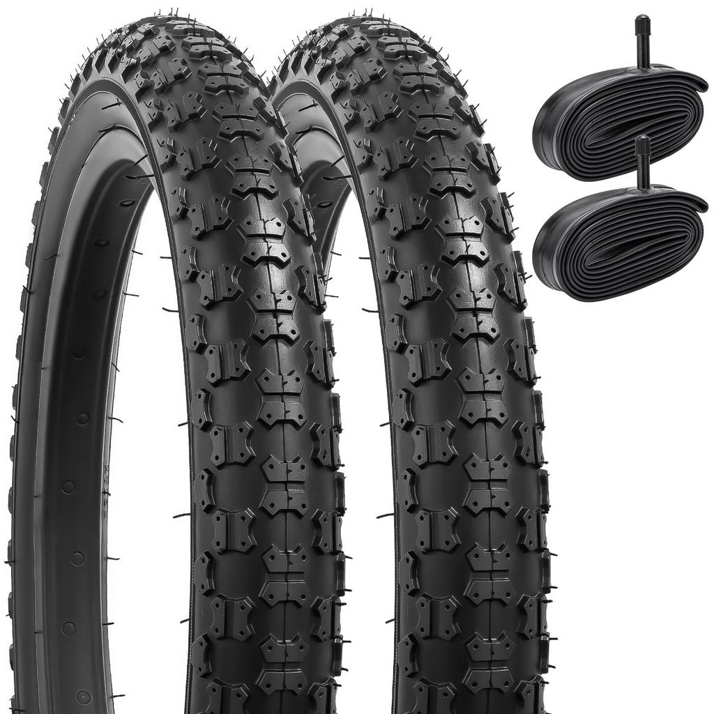 YunSCM Set of 2, 14x2.125 Tires, 57-254 Bicycle Tires + 14x1.75/2.25 Tubes with 32mm Wall Wall and American Valves + Rim Tape, Y-260