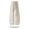 American Retro Old Money Style Imitation Hemp Scimitar Pants Summer Light Splicing Pleated Trendy Brand Versatile Drape Wide-leg Pants