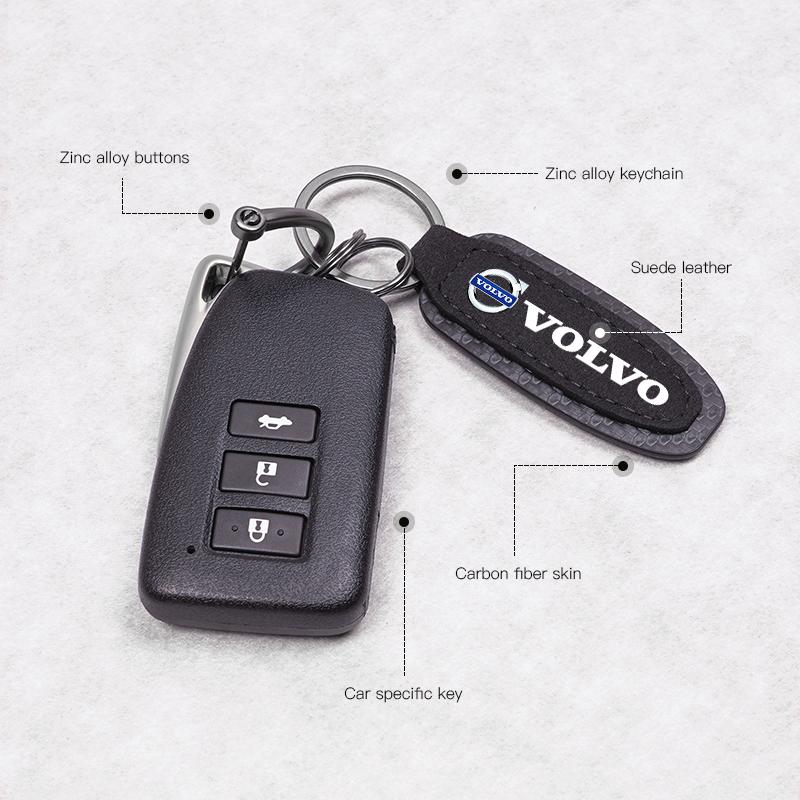 Suede Car Styling Keyring Carbon Fiber Keychain Accessories For Volvo ES90 EC40 EX40 EM90 XC90 V90 V60 XC60 V40 S80 S60 S90 C40