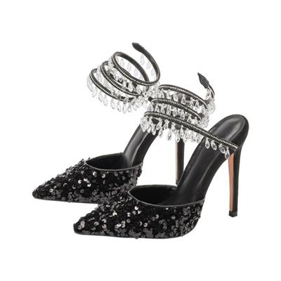 Brand Design Snake Shape Crystal Pendant Women 'S Sandals Summer Sequins 11cm High Heels Party Wedding Bridal Shoes Size 40 41 42
