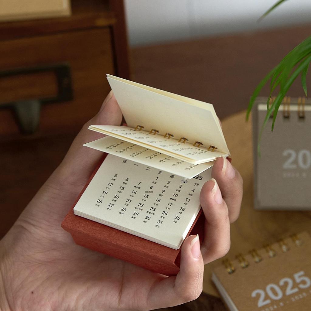 2025 Mini MUJI-Style Retro Desk Calendar | Punch Card & Lunar Features | Desktop Decoration & Ornaments