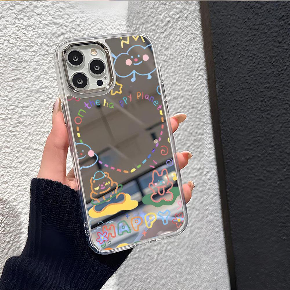 Creative Love Graffiti Makeup Mirror iPhone16Pro Mobile Phone Case Apple 15/14promax Protective Case