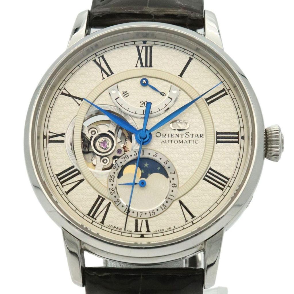 Used Orient Star Power Reserve Mechanical Moon Phase F7X6-UAC0 Watch Automatic Leather Silver Men's