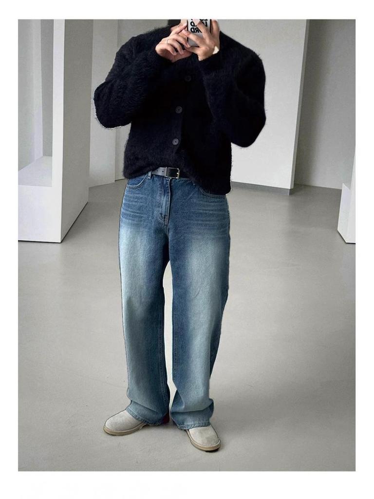 Cardigan Tricot Blanc Doux et Moelleux pour Homme - Style Coréen, Confortable et Chaud, Col Rond, Coupe Ample