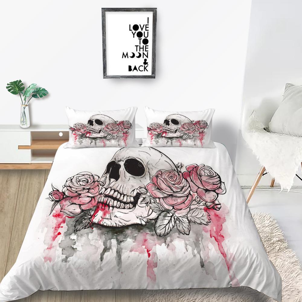 Zestaw pościeli do domu Czaszka Głowa z nadrukiem Dół Poszwa na kołdrę Zestaw pościeli UE Pełny rozmiar Pojedyncze/podwójne łóżko Dekoracja wnętrz