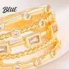 Cubic Zirconia Inlay Statement Ring Women Sparkling Geometric Inlaid Adjustable