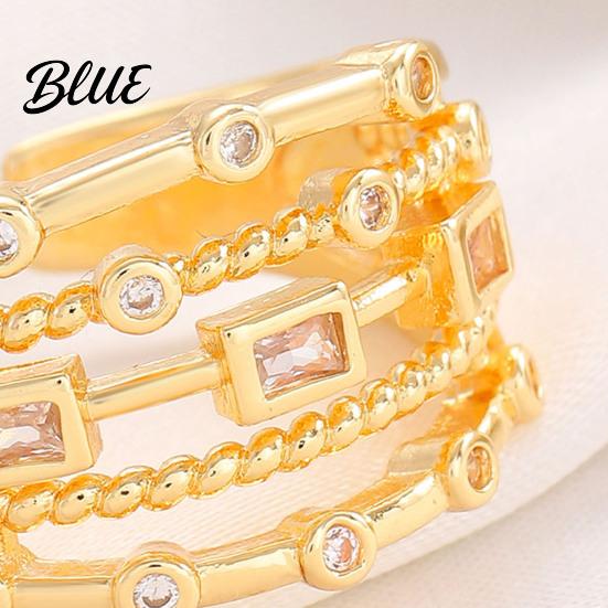 Cubic Zirconia Inlay Statement Ring Women Sparkling Geometric Inlaid Adjustable