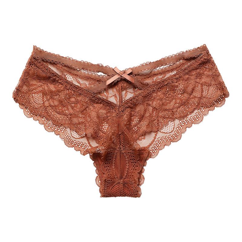 

European and American sexy briefs, female lace perspective temptation sports breathable pure cotton crotch low-rise briefs S