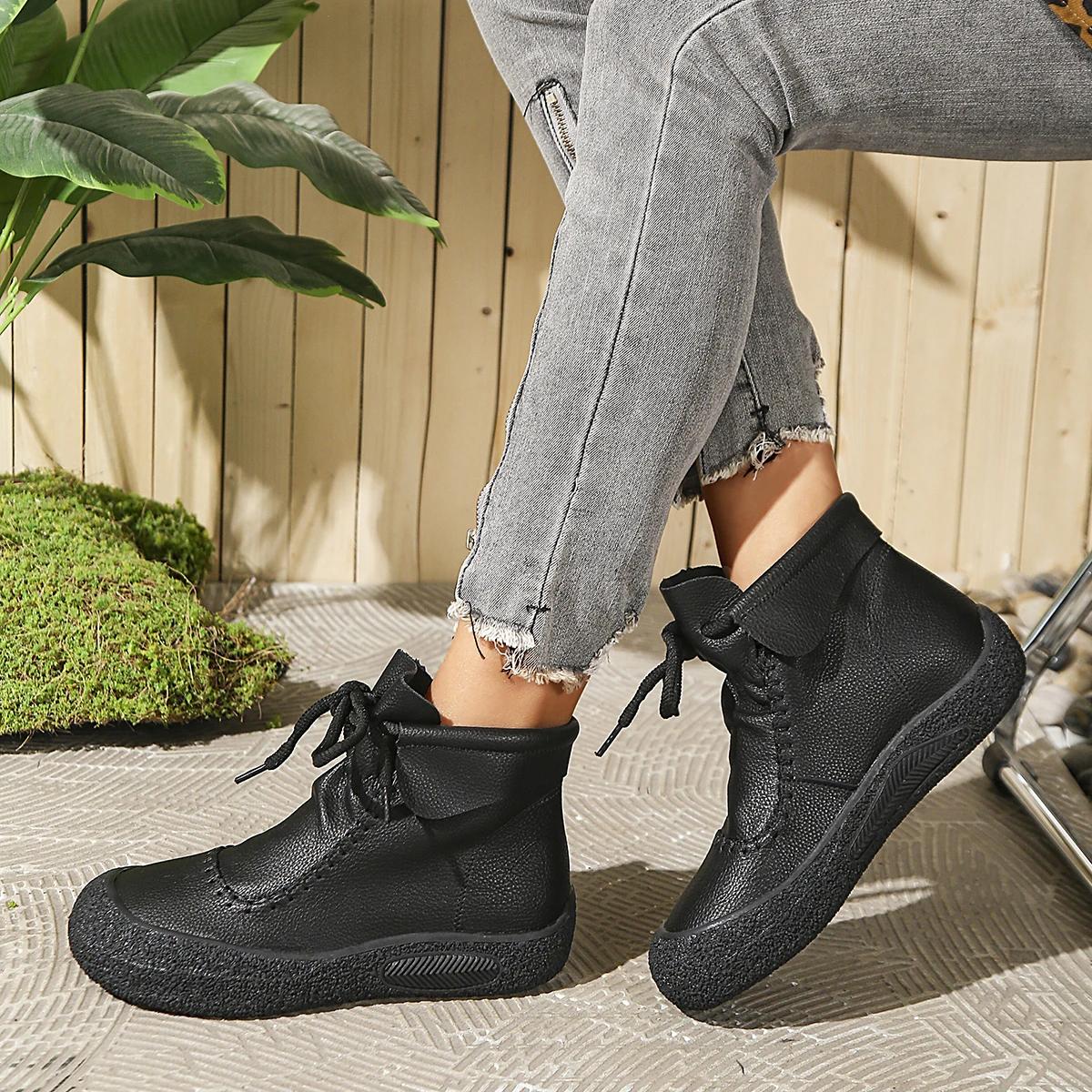 

Мода 2025 Новые женские ботильоны Теплые Удобные Модные туфли Оксфорды на платформе для женщин Дизайнерский бренд Ретро Мягкие ботинки на плоской подошве Женские 35 чёрный