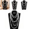 Europäischer Stil Mehrlagige Perlenkette und Ohrring-Set mit geometrischem Anhänger für Damen
