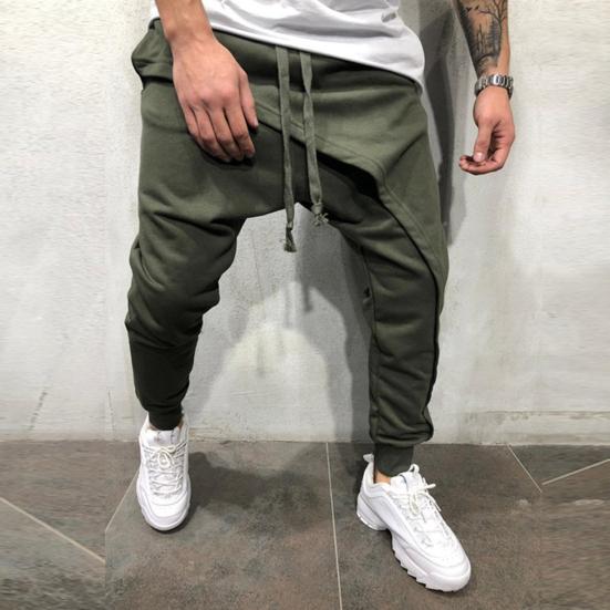 Men Harem Pants Solid Color Ankle Tied Streetwear Hip Hop Double Layer Running Baggy Pants for Jogging