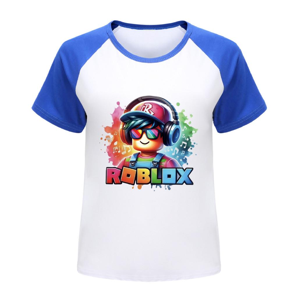 5528 Футболка с принтом Roblox для мальчиков и девочек, реглан, короткий рукав 100cm синий