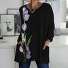 Plus Size Women Round Neck Long Sleeve Tee Soft Loose Tops For Daily Stroll And Indoor Rest