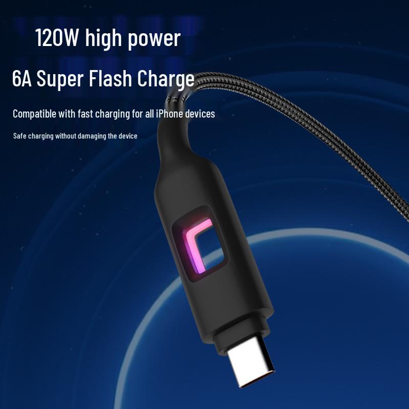 Kirin Dragon 120W Fast Charging Type-C Cable with Colorful Breathing Light for Redmi, Xiaomi, Huawei - Braided Design