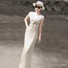 French Style Elegant V-Neck Midi Dress with Twisted Waist