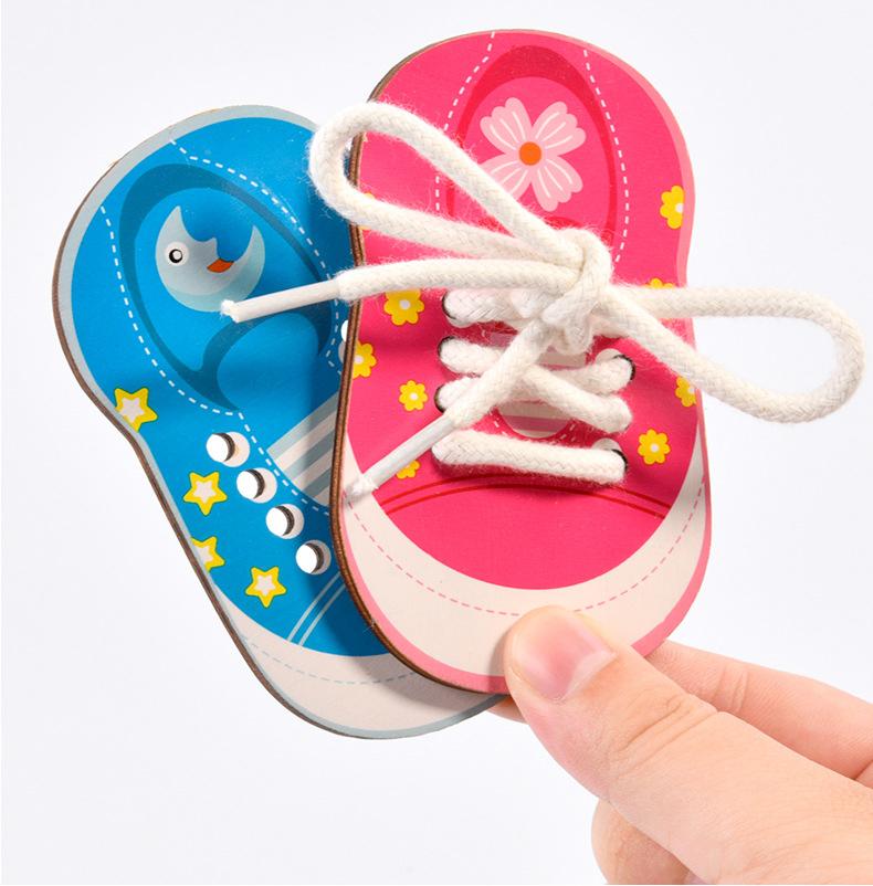 1Set Children's Fun Montessori Learn Basic Life Skills Teaching Aid Clothes Threading Button Sewing Board Game Educational Toys