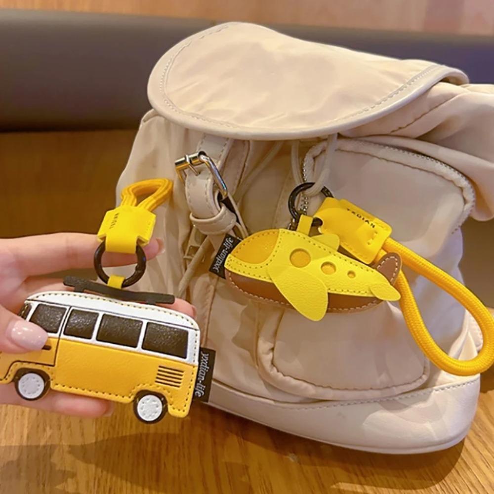 PU Leather Bus Shape Keychain Unique Bag Pendant Fashion Design Cartoon Airplane Keychain Women