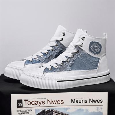 Pánské plátěné tenisky s vysokým svrškem Módní ležérní modré espadrilky Pánský trend Prodyšné šněrovací Pánské vulkanizované boty tenis masculino