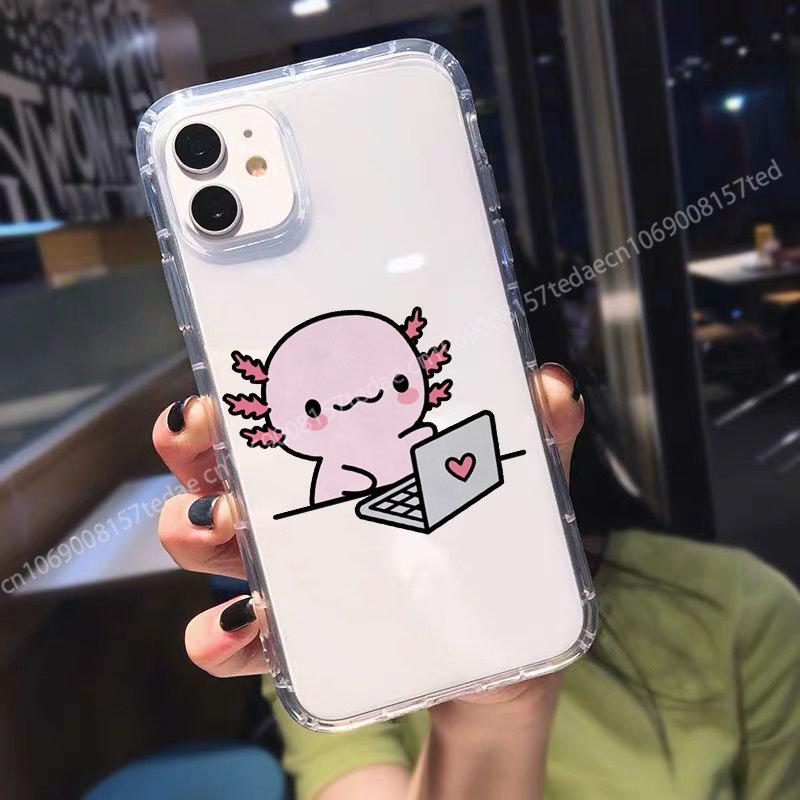 Axolotl Boba Milk Tea Hoodies Korean Style Phone Case iPhone 14 13 12 11 Pro Max X Xs Max XR SE2 8 7 6 Plus Fundas Cartoon Cover