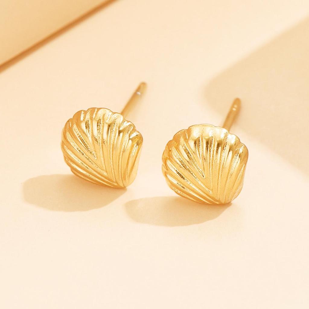 Colorfast Stainless Steel Shell Stud Earrings: Fresh Resort Style, Small & Cute