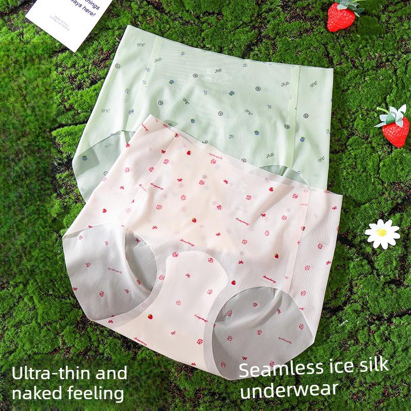 Girls Summer Thin Print No Trace Ice Silk Breathable Cool Feeling 10A Antibacterial Middle Waist Triangle Briefs