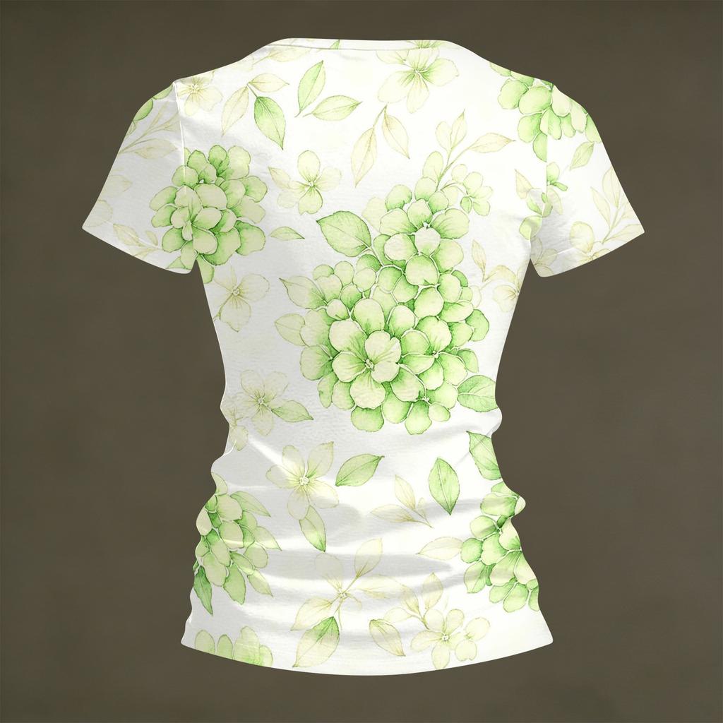 Women V Neck Short Sleeve Floral Print Casual T Shirt Top Relaxed Fit Lightweight Soft Fabric Comfortable Wear
