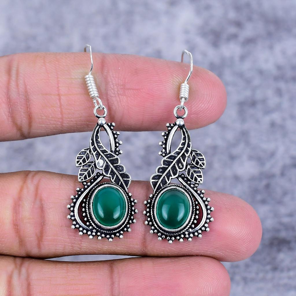 Green Onyx Gemstone Handmade 925 Sterling Silver Jewelry Earring 1.97" M-2694