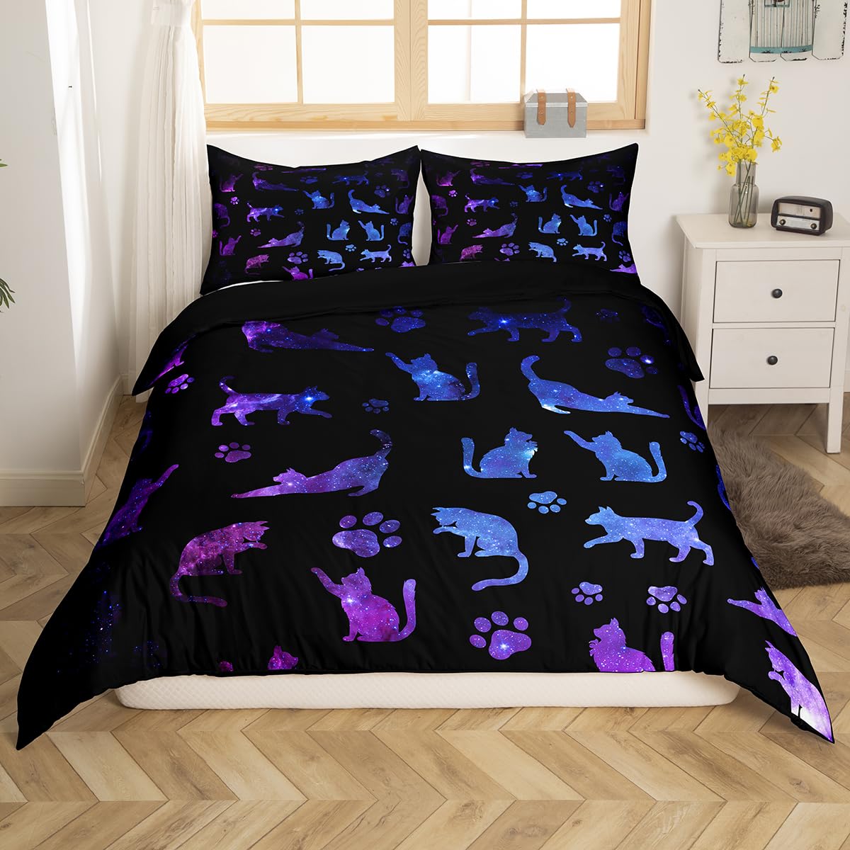 

Black Cat Soft Duvet Cover Set Gradient Line Lovely Animal Beding Set featuring Pilowcase Tens Children Kids Adult Peoples Rom Decor Quen Soft Duvet 120*200cm Single