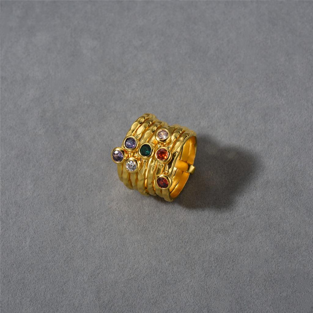 Vintage Modischer Hammer Schlag Mehrschichtig Vogelnest Diamant Zirkon Ring Nischen Design High-End Personalisierter Ring