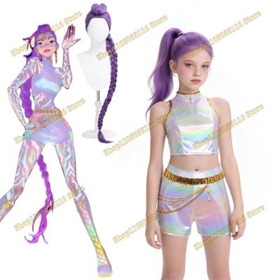 Kids White Golden Performance Costume KPOP Huntrix Rumi Zoey Mira Cosplay Costume Wig KPop Demon Hunters Uniform Halloween Party