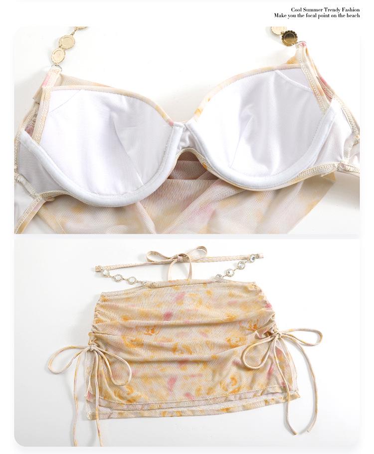 2024 Super Sexy Gathered Halter Mesh Split Swimsuit for Beach, Seaside, and Hot Spring Holidays