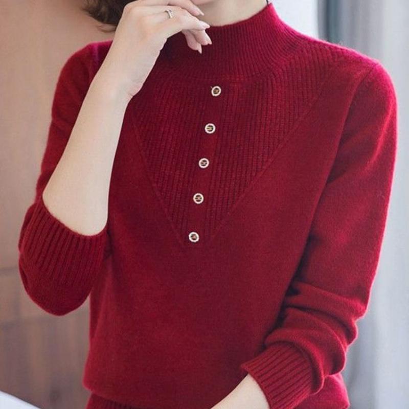 Autumn and winter women's new warm half-high collar base shirt, mother's wear, knitted thick sweater